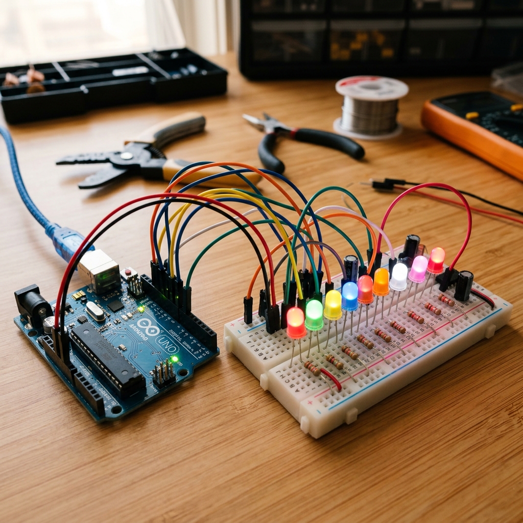 Microcontroller breadboard circuit wiring prototype